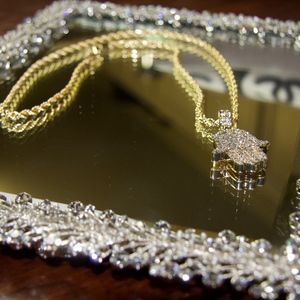 Swarovski Pave Hamsa on Long Gold Chain